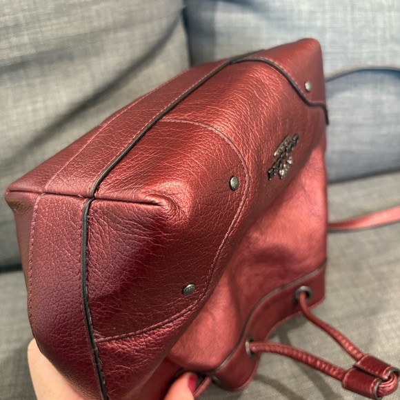 Coach Maroon Burgundy Leather Crossbody Drawstring Bucket Bag - Picture 8 of 9